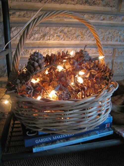simple fall centerpiece with lights