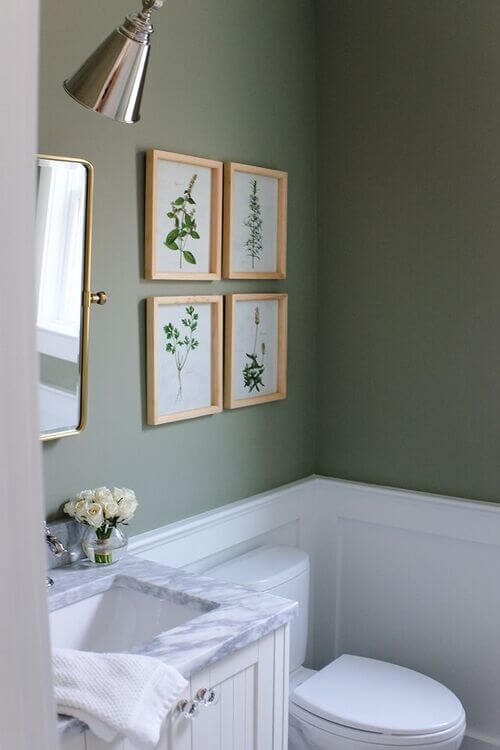 bathroom with sage green walls