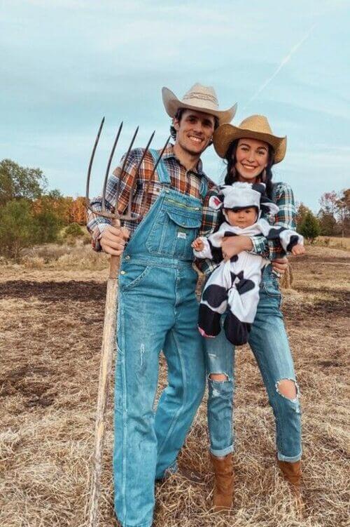 farmers and cow halloween costume family