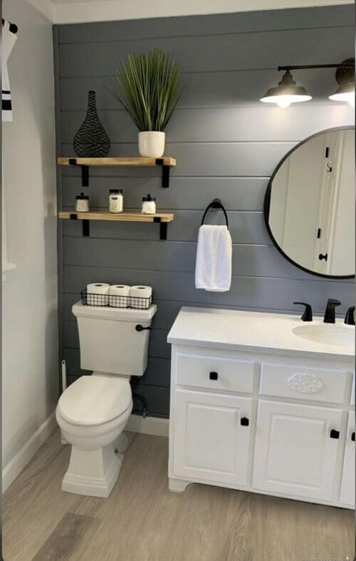 guest bath with grey walls