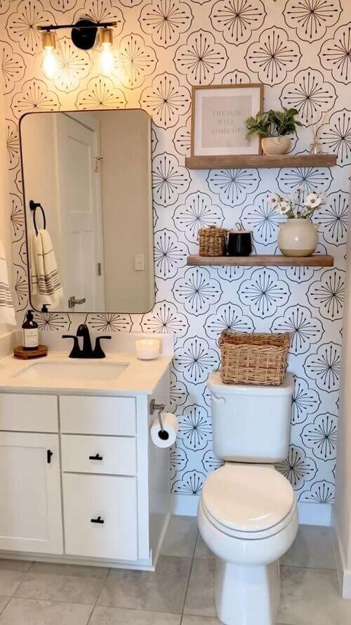 modern bathroom with wallpaper minimalist