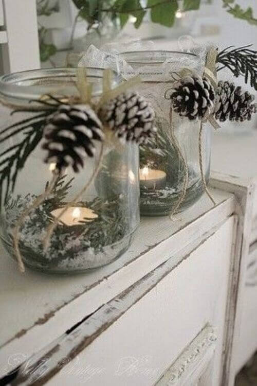 christmas centerpiece with mason jars