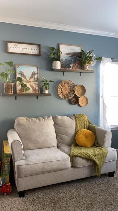 living room with gray walls