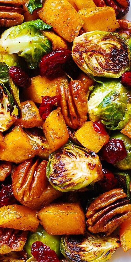 Thanksgiving Side Dish_ Roasted Butternut Squash and Brussels sprouts with Pecans and Cranberries (1)