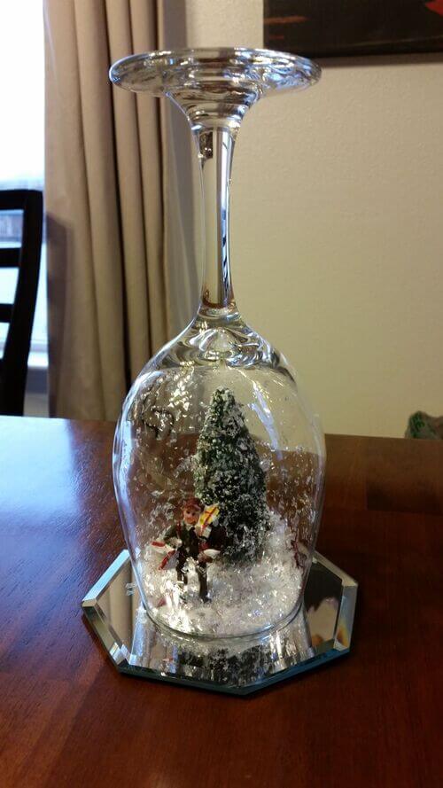 snow globe with wine glass