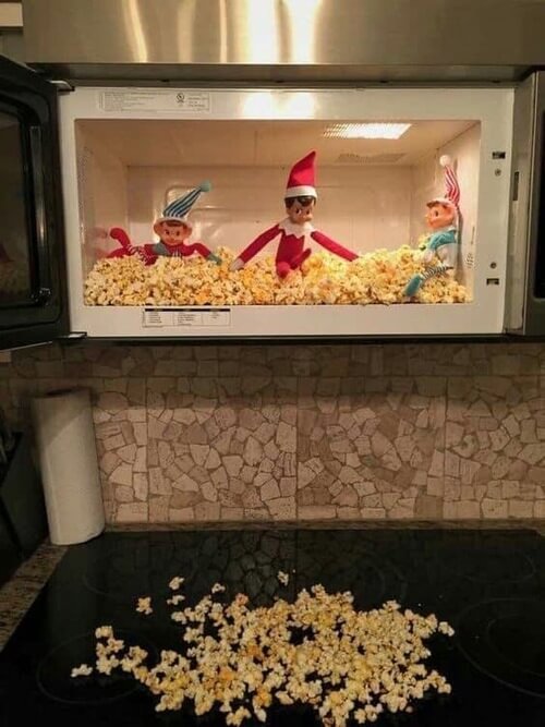 elf on the shelf popcorn mess