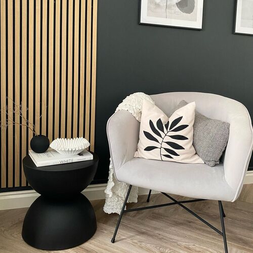 end table with black and white decor