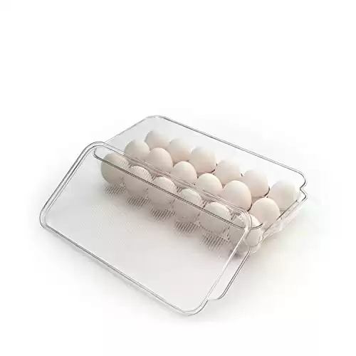 Totally Kitchen Egg Holder for Refrigerator, Fridge Organizers and Storage Clear, BPA-Free Plastic Storage Containers with Lid & Handles, 18 Eggs Tray Bins