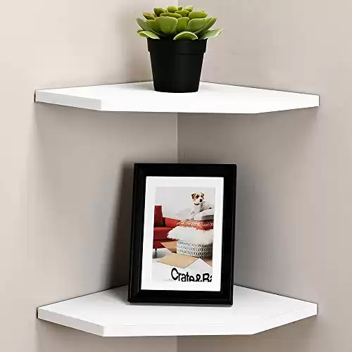 WELLAND 12-Inch Floating Corner Shelves Set of 2, Wall Mounted Storage Shelf with White Finish for Bedroom, Living Room, Bathroom, Display Shelf for Small Plant, Photo Frame, Toys and More