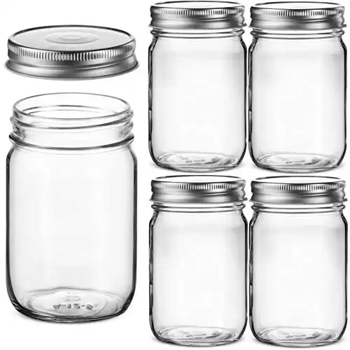 Paksh Novelty - Food Storage Container - Glass Jars with Silver Metal Airtight Lids for Meal Prep, (10 Pack) (12 Ounce)