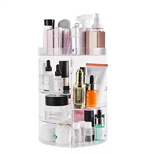 DOZZZ Makeup Organizer 360-Degree Rotating with 7 Layers Large Capacity Adjustable Multi-Function Acrylic Cosmetic Storage Display Case Great For Bathroom Countertop