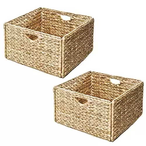 Seville Classics Premium Handwoven Portable Laundry Bin Basket with Carrying Handles, Household Storage for Clothes, Linens, Sheets, Toys, Water Hyacinth, Rectangular (2-Pack)