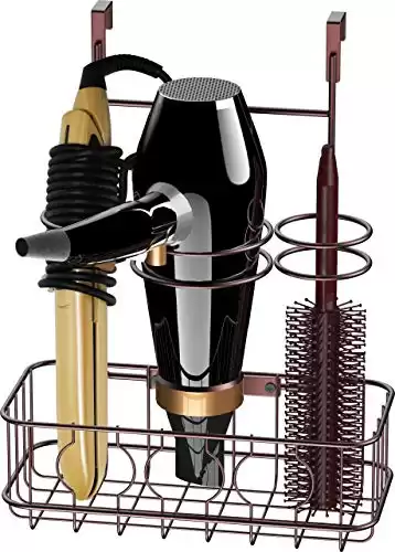 SimpleHouseware Cabinet Door/Wall Mount Hair Dryer & Styling Tools Organizer Storage, Bronze