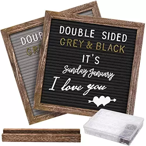 Double Sided Felt Letter Board with Rustic 10x10 Wood Frame,750 Precut Letters,Months & Days & Extra Cursive Words, Wall & Tabletop Display, Letters Organizer,Farmhouse Wall Decor message ...