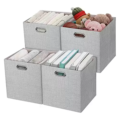 Posprica 11 Inch Cube Storage Bins for Organization, Fabric Storage Cubes Closet Storage Bins for Cube Organizer, Thick and Heavy Duty Storage Baskets for Shelves, 4pcs, Sliver Grey