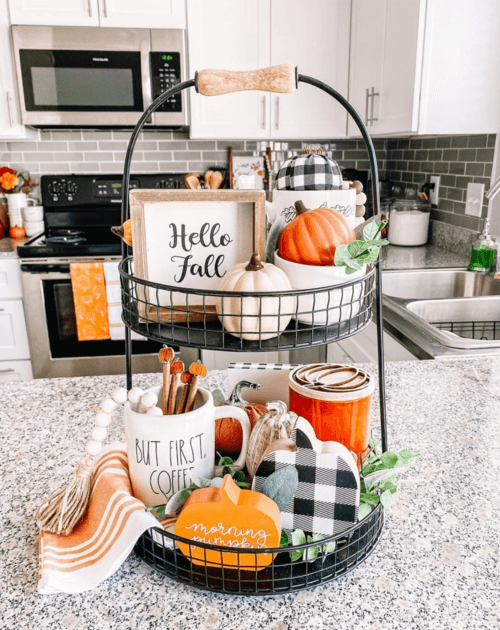cute fall tiered tray kitchen