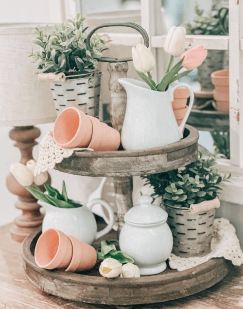 cute spring tiered tray