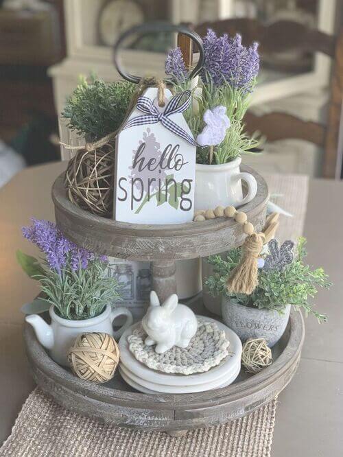 farmhouse tiered tray for spring