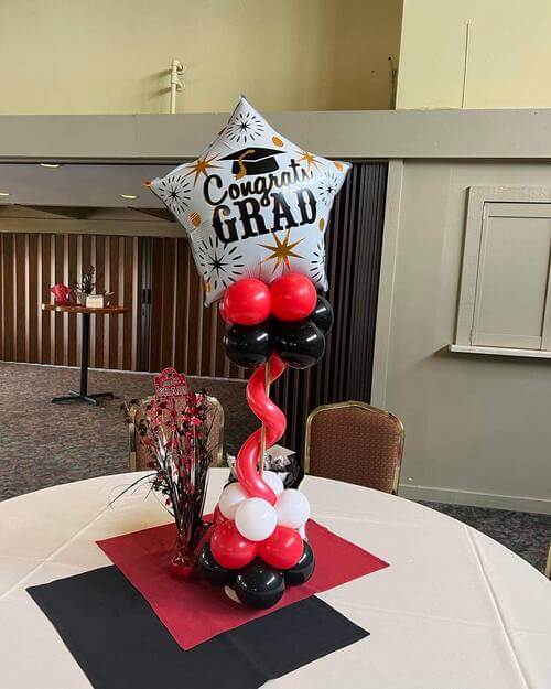red and black graduation centerpiece