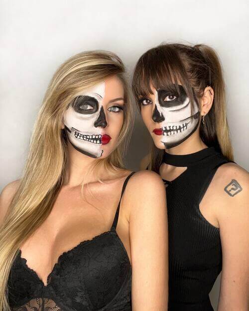 Skeleton face paint Halloween costume best friends