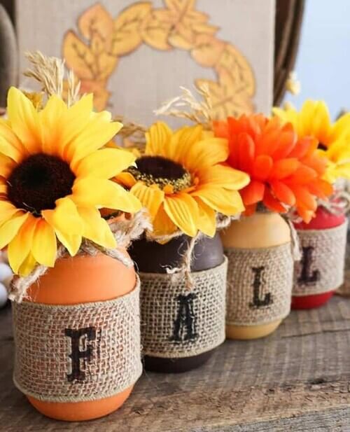 Fall decor idea painted bottle and sunflower