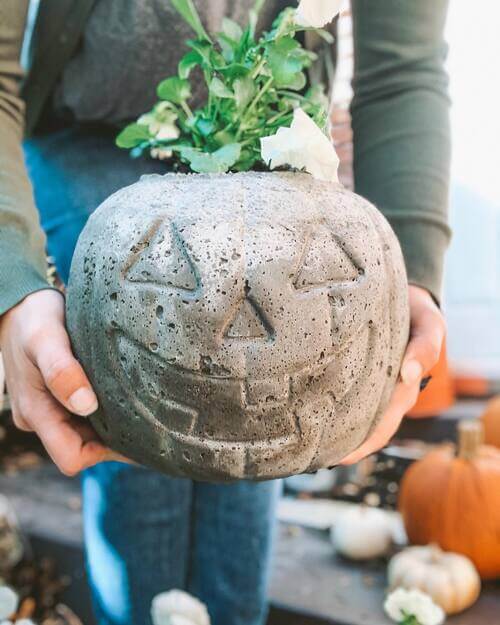 Concrete Fall decor DIY pumpkin planter