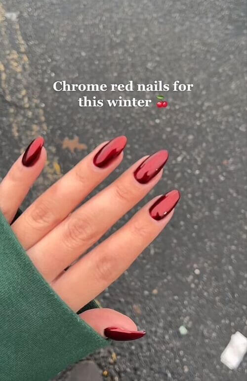 chrome red nails winter