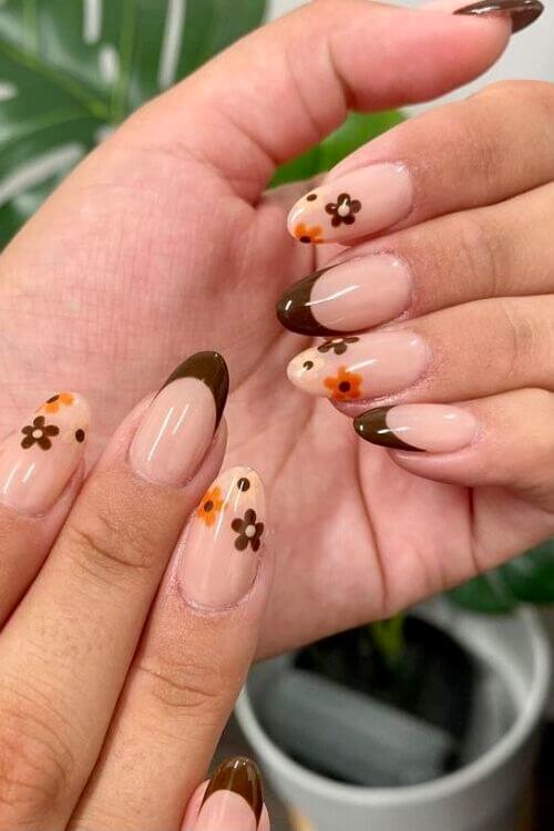 fall nails with brown flowers