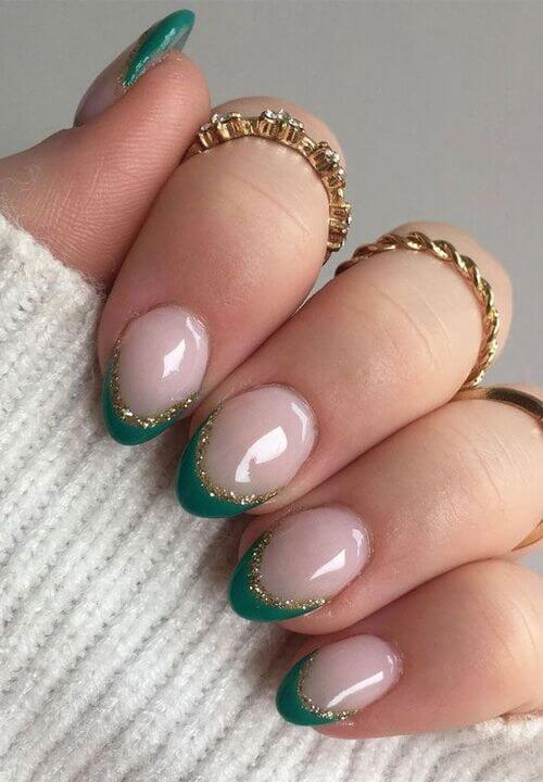 green glittery french tip nails