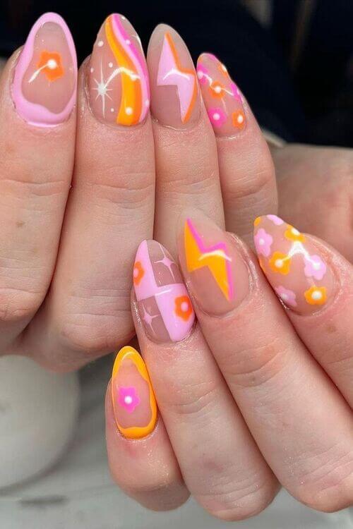 pink and orange nail art designs