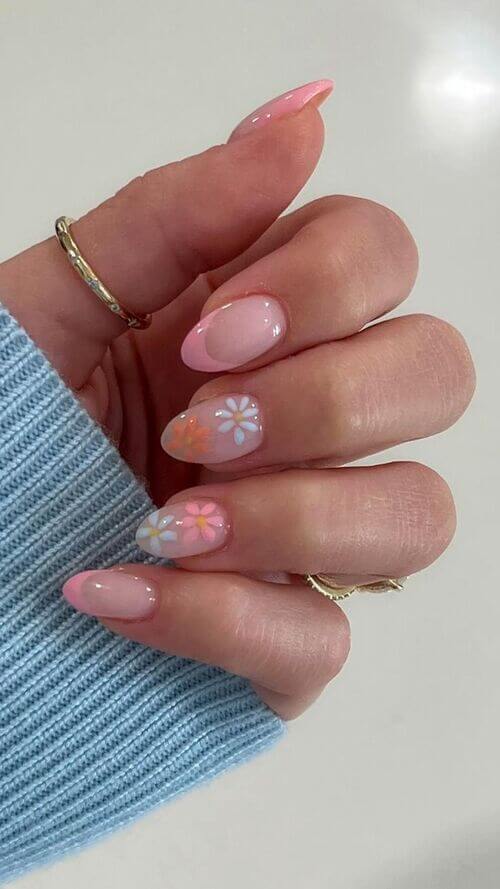 pink and white flower nails