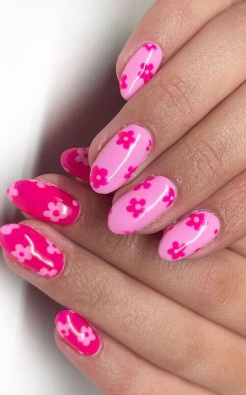 pink flower nails