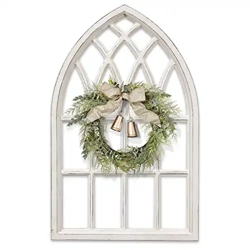 Sintosin Rustic Arched Window Frame 20 x 32 inch, Hanging Distressed White Window Pane Wall Decor, Farmhouse Window Frame Decor, Wooden Cathedral Window Frames for Wall Decor Living Room Christmas