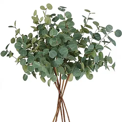 Beferr 6Pcs Artificial Eucalyptus Stems Tall 24" Faux Eucalyptus Branches Fake Greenery Plants Stems for Vase Home Party Wedding Decorations