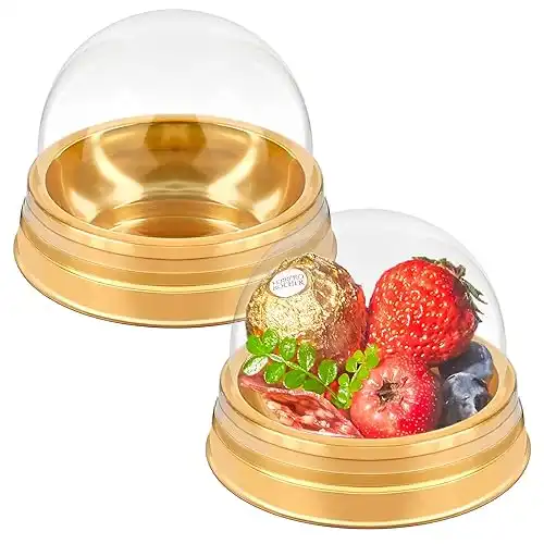 TOFLEN 50 Pack 3 Inches Gold Charcuterie Domes with Clear Lids, Plastic Hot Cocoa Bomb Boxes, Individual Party Dessert Display Charcuterie Domes for Catering Event Wedding