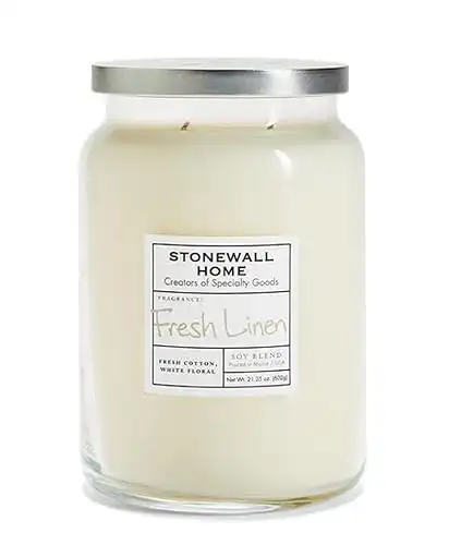 Stonewall Home Fresh Linen Large Glass Apothecary Jar, Scented Candle, 21.25 oz., White