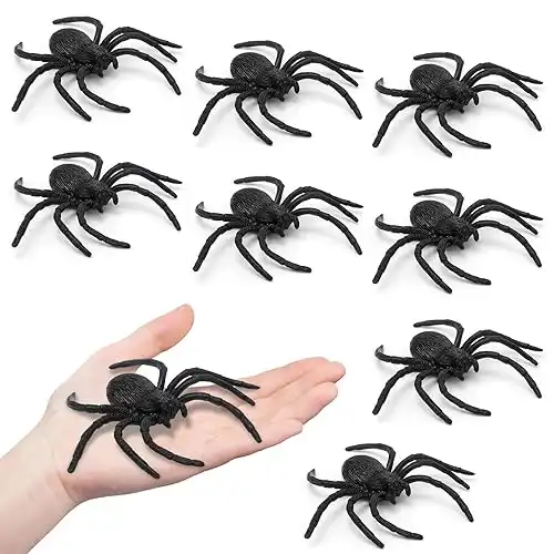 Plastic Spiders, Spiders Halloween Decorations, Halloween Spider, Fake Spiders, 8PCS Black Large Spider Web Decoration, Realistic Prank Props Scare Fun Practical Surprise Joke Toys, 3.9 x 3.7 Inches