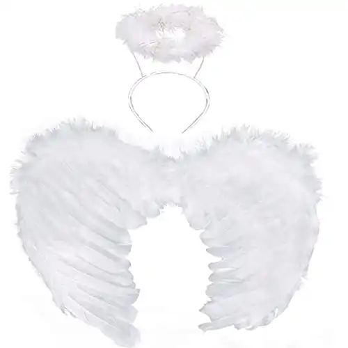 HANDIC Angel Costume Wings and Halo Adult Angel Costume Wings for Kids Girls Woman Halloween (White)