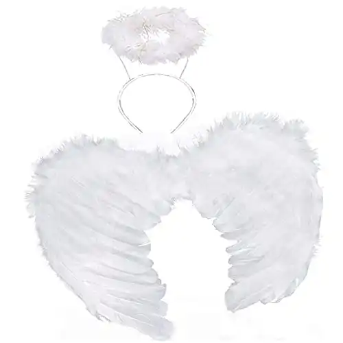 Antspirit Angel Costume Wings and Halo Angel Costume for Women Girls Kids Halloween Christmas(White)