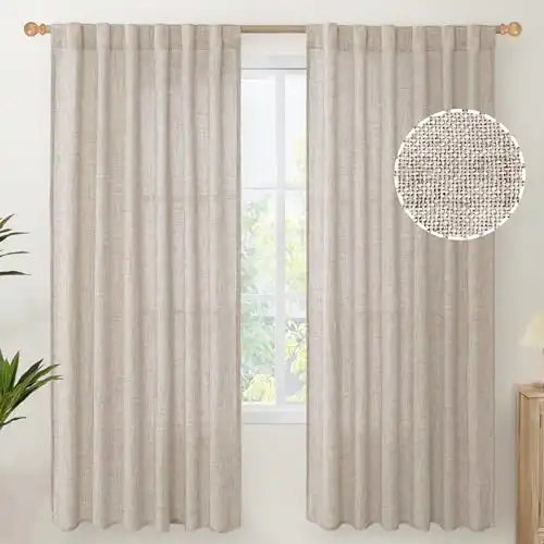 YoungsTex Natural Linen Curtains 72 Inch Length 2 Panels for Living Room Rod Pocket Light Filtering Textured Fall Window Drapes for Bedroom Dining Office Back Tab, 52 X 72 Inch