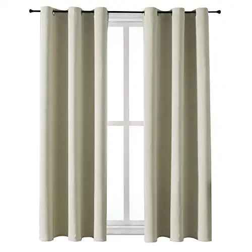 ChrisDowa Grommet Room Darkening Curtains for Bedroom and Living Room - 2 Panels Set Thermal Insulated Blackout Curtains (Beige, 42W x 63L)