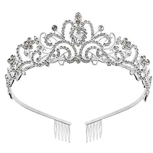 Princess Crown for Women, Crystal Queen Tiaras for Girls Bridal Hair Accessories Gifts for Birthday Wedding Prom, Bridal Party, Pageant, Halloween Christmas Costume - Silver