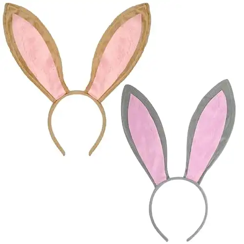 Funcredible Grey and Brown Bunny Ears - Bunny Ears Headbands - Bendable Bunny Ears - Bunny Rabbit Cosplay Costume Accessories for Kids and Adult