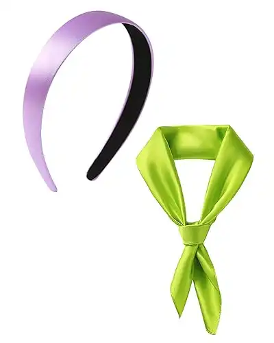 Women Costume Accessories Purple Headband Green Scarf Adult Halloween Party Cosplay Set