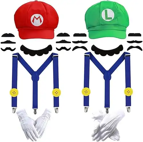 Mary and Luigi Costume Adult Kids Hat Super Bros Accessories set for Halloween Cosplay Costume