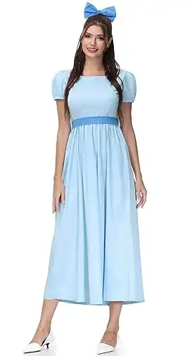 For G and PL Halloween Cosplay Princess Blue Maxi Costume Dress with Bow Belt