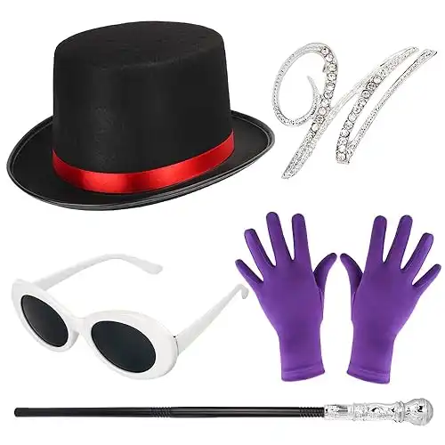 Yewong 5 Pieces Halloween Costume Accessories - Black Top Hat Steampunk Goggles Scepter Gloves Brooch for Book Movie Character Cosplay