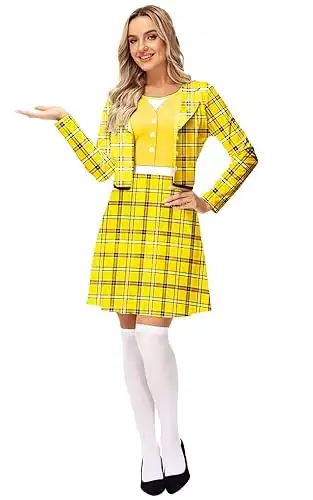 Remimi Halloween 90s Schoolgirls Costume Dresses Plaid Dress ONE Piece Dress