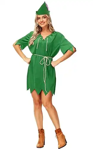 AOBUTE Women Halloween Peter Pan Costume Shiny Tinker Bell Costume Dress Adult Family Cosplay