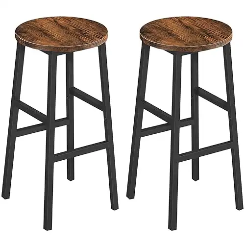 Bar Stools, Set of 2 Round Bar Chairs with Footrest, 24.4 Inch Kitchen Breakfast Bar Stools, Industrial Bar Stools, Easy Assembly, for Dining Room, Kitchen, Rustic Brown BAHR0201Z